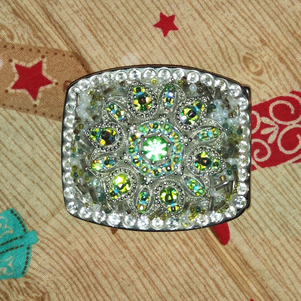 Women's Vtg Crystal Floral Belt Buckle